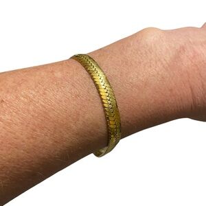 Vintage Monet Herringbone Womens Bracelet Gold Tone Signed